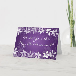 Invitation Floral Be My Bridesmaid Exotic Blooms Purple