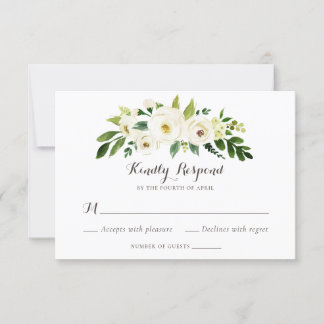Invitation Floral Beige Blanc Vert Élégant Crest RSVP