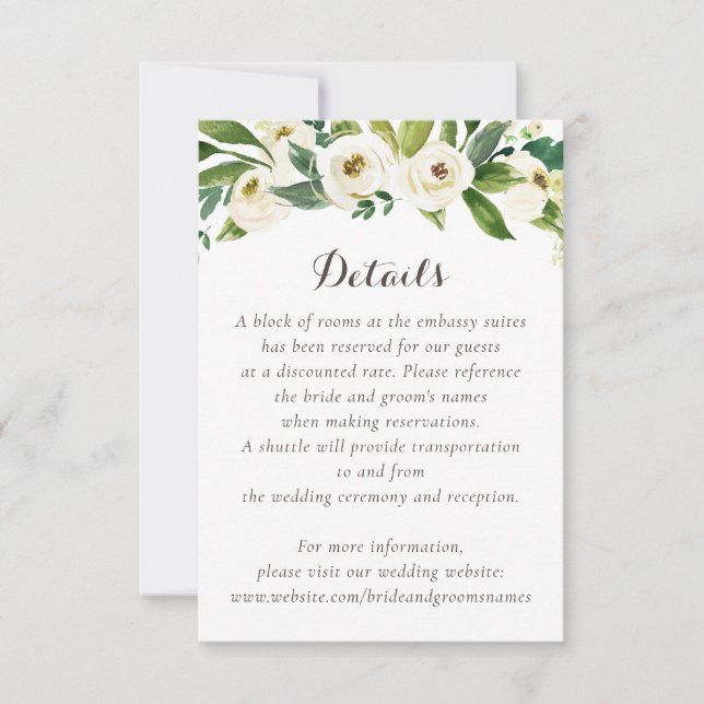 Invitation Floral Beige Blanc Vert Élégant Détails Crest (Devant)