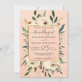 Invitation Floral Beige Blush Gold sur Mariage rose