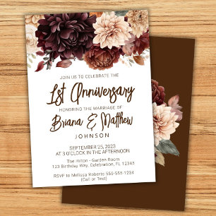 Invitation Floral beige Brown 1er anniversaire Mariage