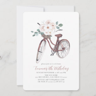 Invitation Floral Bicycle Girl Aquarelle Anniversaire