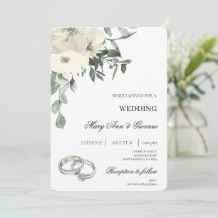 Invitation Floral blanc avec anneau d'or Mariage