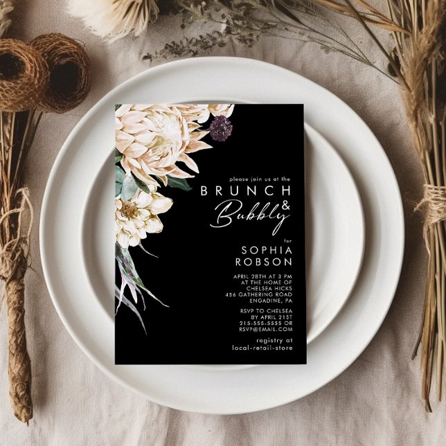 Invitation Floral blanc | Black Brunch et Bubbly (Créateur téléchargé)