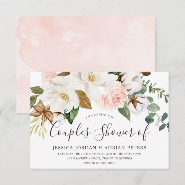 Invitation Floral Blanc & Blush Toutes les saisons Couples Do (Devant / Derrière)