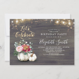 Invitation Floral blanc Citrouille Rustique Automne fête d'an