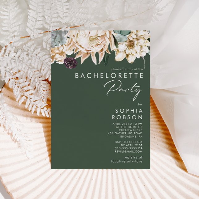 Invitation Floral blanc | Dark Green Bachelorette Party (Créateur téléchargé)