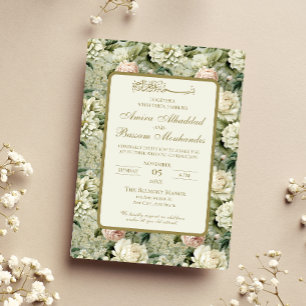 Invitation Floral blanc et vert Mariage islamique