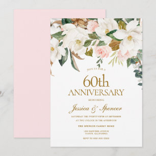 Invitation Floral blanc flou moderne 60e anniversaire de Mari
