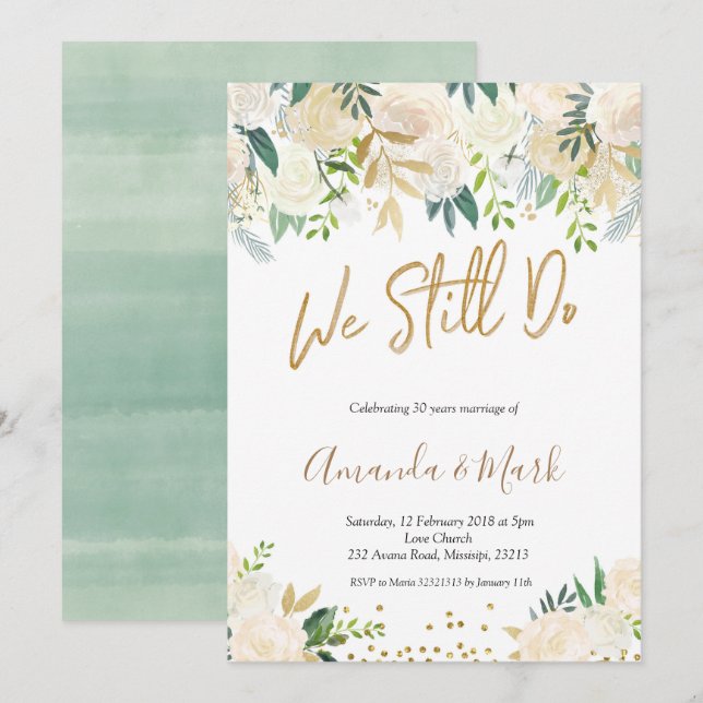 Invitation Floral Blanc Nous Faisons Encore L'Anniversaire Ma (Devant / Derrière)
