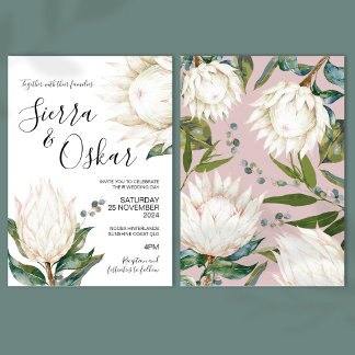Invitation Floral Blanc Protea Native Flowers Mariage