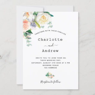 Invitation Floral blanc rose or rose rose simple mariage
