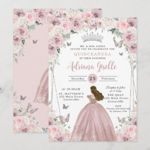 Invitation Floral blanc rose pâle Princesse Quinceañera XV 16