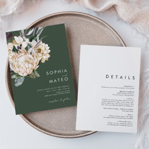 Invitation Floral blanc   Vert foncé Tout en un Mariage