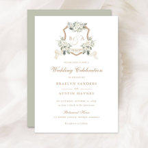 Floral Blanc vert Mariage Monogram Crest