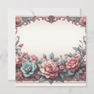 Invitation Floral Blank Card Modèle, Dusty Rose Turquoise