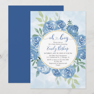 Invitation Floral bleu azur Oh boy Baby shower 