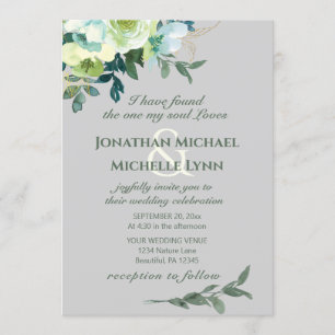 Invitation Floral Bleu Blanc Or Turquoise Mariage chrétien