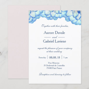 Invitation Floral bleu blanc roux fleurs pétales mariage
