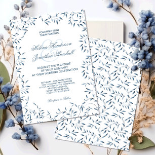 Invitation Floral bleu de jardin de saule et blanc élégant