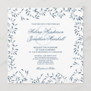 Invitation Floral bleu de jardin de saule et blanc élégant