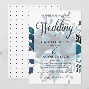 Invitation Floral bleu d'inspiration vintage avec Mariage de