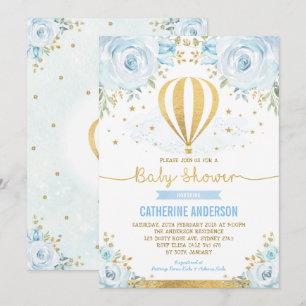 Invitation Floral bleu en pastel chaud de baby shower de