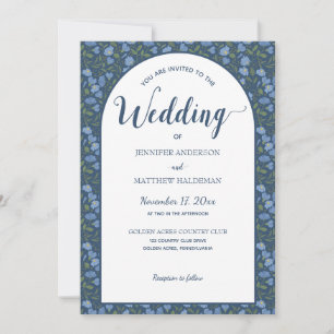 Invitation Floral Bleu, Fleurs Delphinium Mariage forme arc