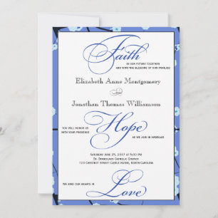 Invitation Floral bleu Mariage chrétien contemporain