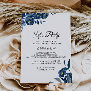 Invitation Floral bleu moderne Faisons la fête