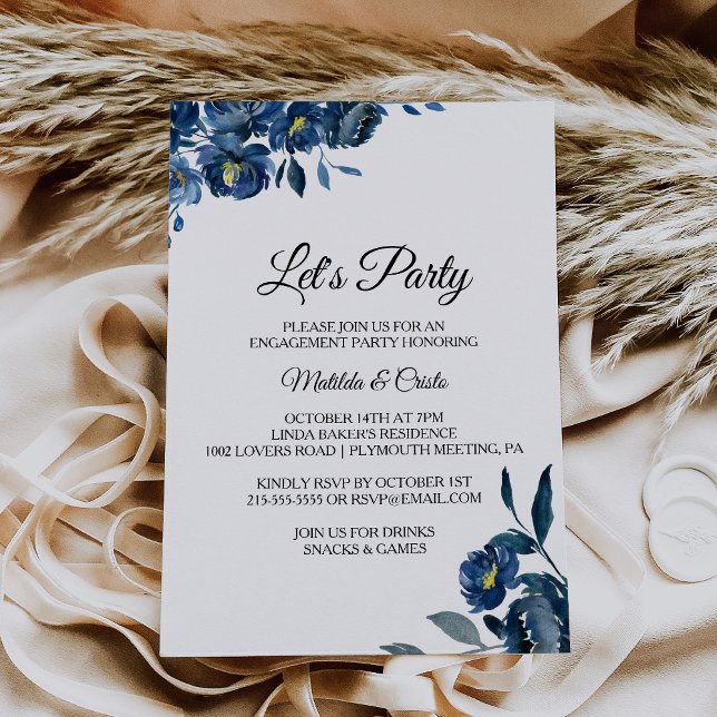 Invitation Floral bleu moderne Faisons la fête (Créateur téléchargé)