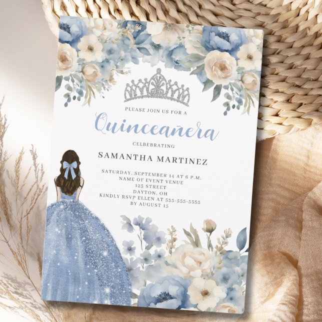 Invitation Floral bleu Quinceañera (Créateur téléchargé)
