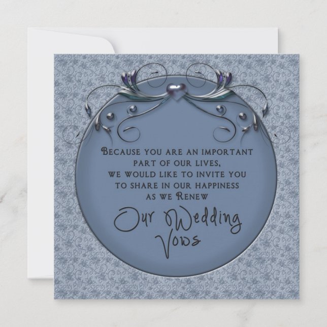 Invitation Floral Bleu - Renouvellement des voeux Mariages -  (Devant)
