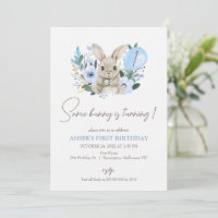 Floral Bleu Un Lapin Tourne Un 1Er Anniversaire