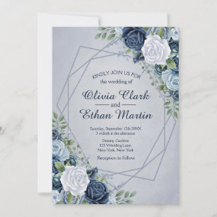 Invitation Floral bleu vintage géométrique