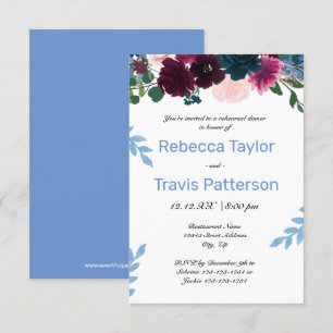 Invitation Floral Blooms Blue - Dîner de répétition 3x5
