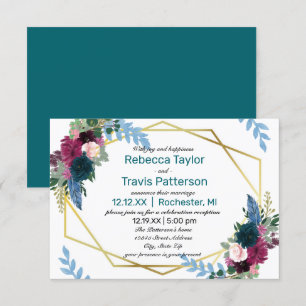 Invitation Floral Blooms Mod Turquoise -3x5 Mariage Annonce/R