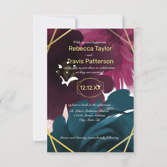 Invitation Floral Blooms Turquoise Aquarelle - 3x5 Mariage In (Devant)