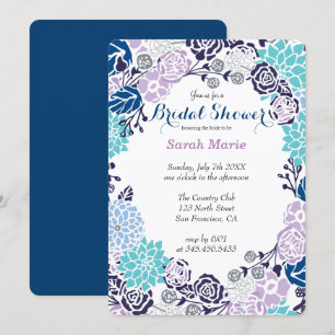 Invitation Floral Blue Flower Wreath Party