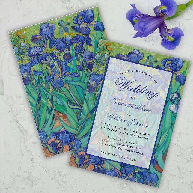 Invitation Floral Blue Irises Van Gogh Mariage Calligraphie (Créateur téléchargé)