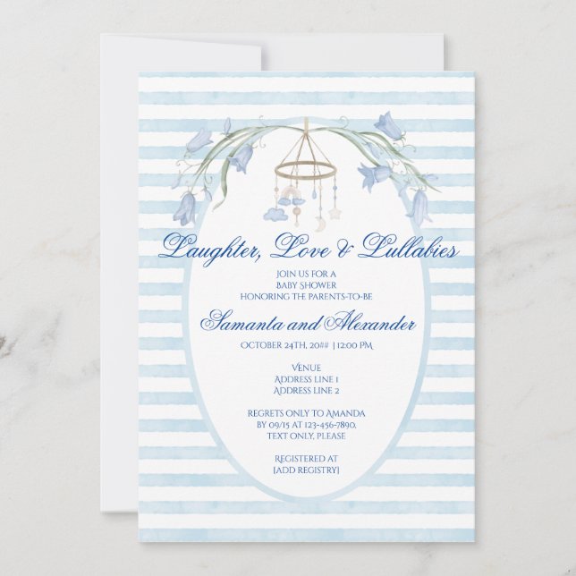 Invitation Floral Bluebell Mobile Celestial Boy Baby shower (Devant)