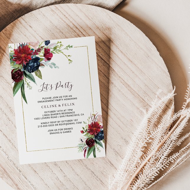 Invitation Floral Blush de la marine bourguignonne moderne Fa (Créateur téléchargé)