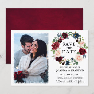 Invitation Floral Blush de la Marine Rouge Bourgogne Enregist