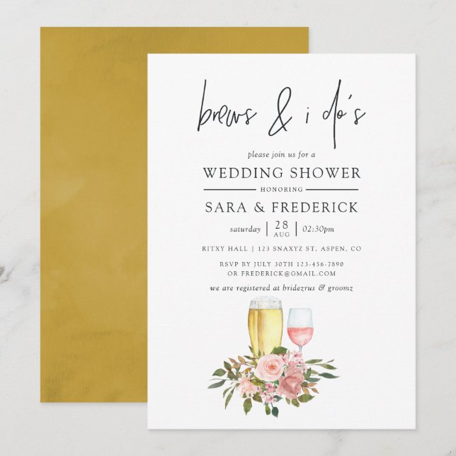Invitation Floral Blush et Gold brasse avant le I Do (Devant / Derrière)