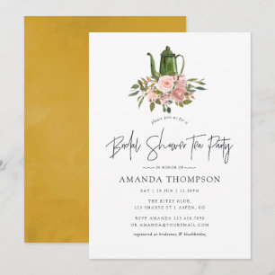 Invitation Floral Blush et Gold Fête des mariées Tea Party