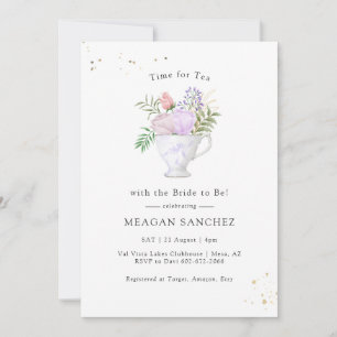 Invitation Floral Blush et Gold Fête des mariées Tea Party