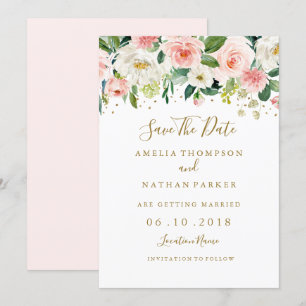Invitation Floral Blush Gold Wedding Enregistrer La Date