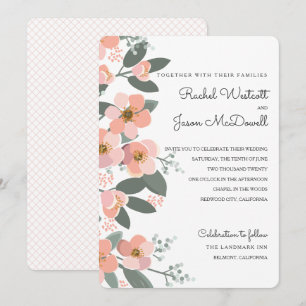 Invitation Floral Blush Mariage Suite rose Vert