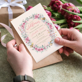 Invitation Floral Blush Peach mignonne Bunny Girl premier ann