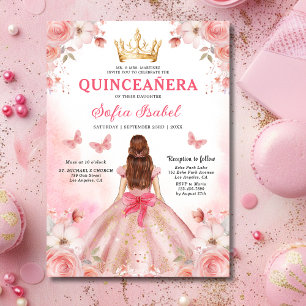 Invitation Floral Blush rose Bilingue Espagnol Quinceanera